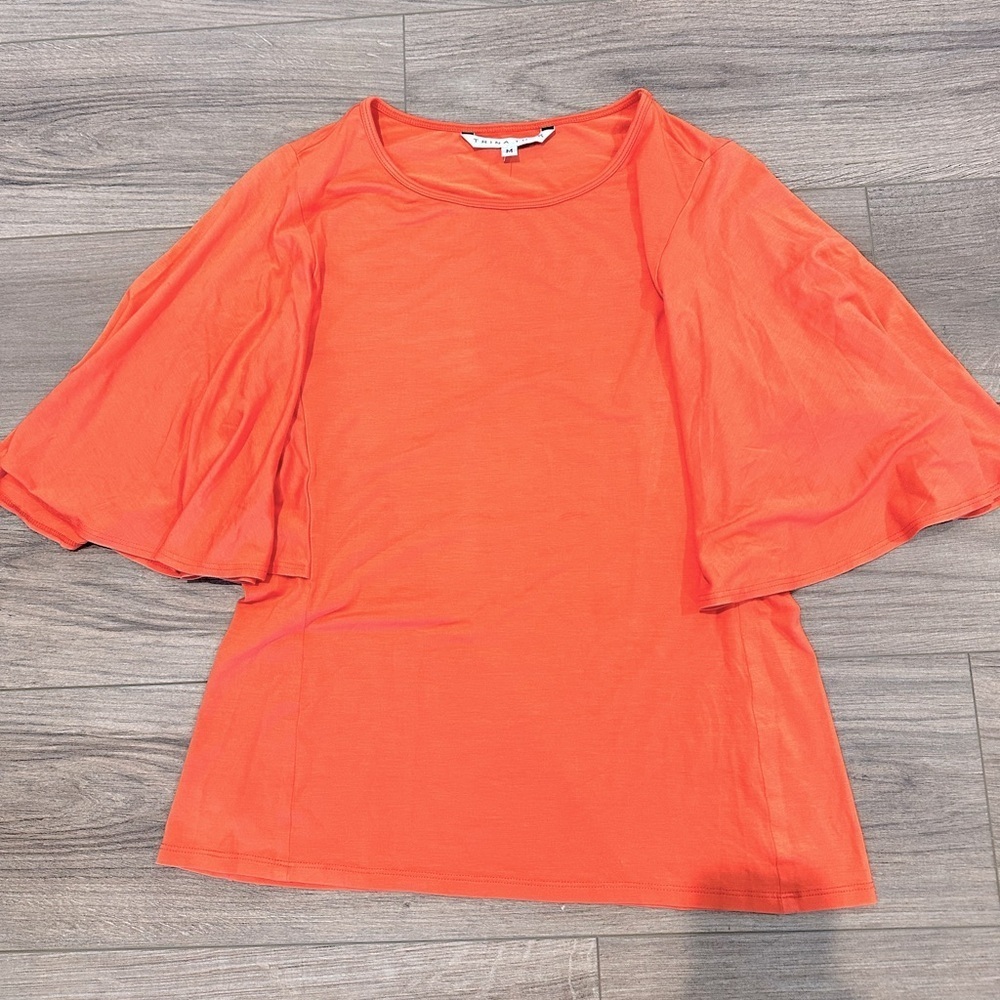 Trina Turk Orange Flutter Sleeve Blouse Top Size Medium - Picture 1 of 8
